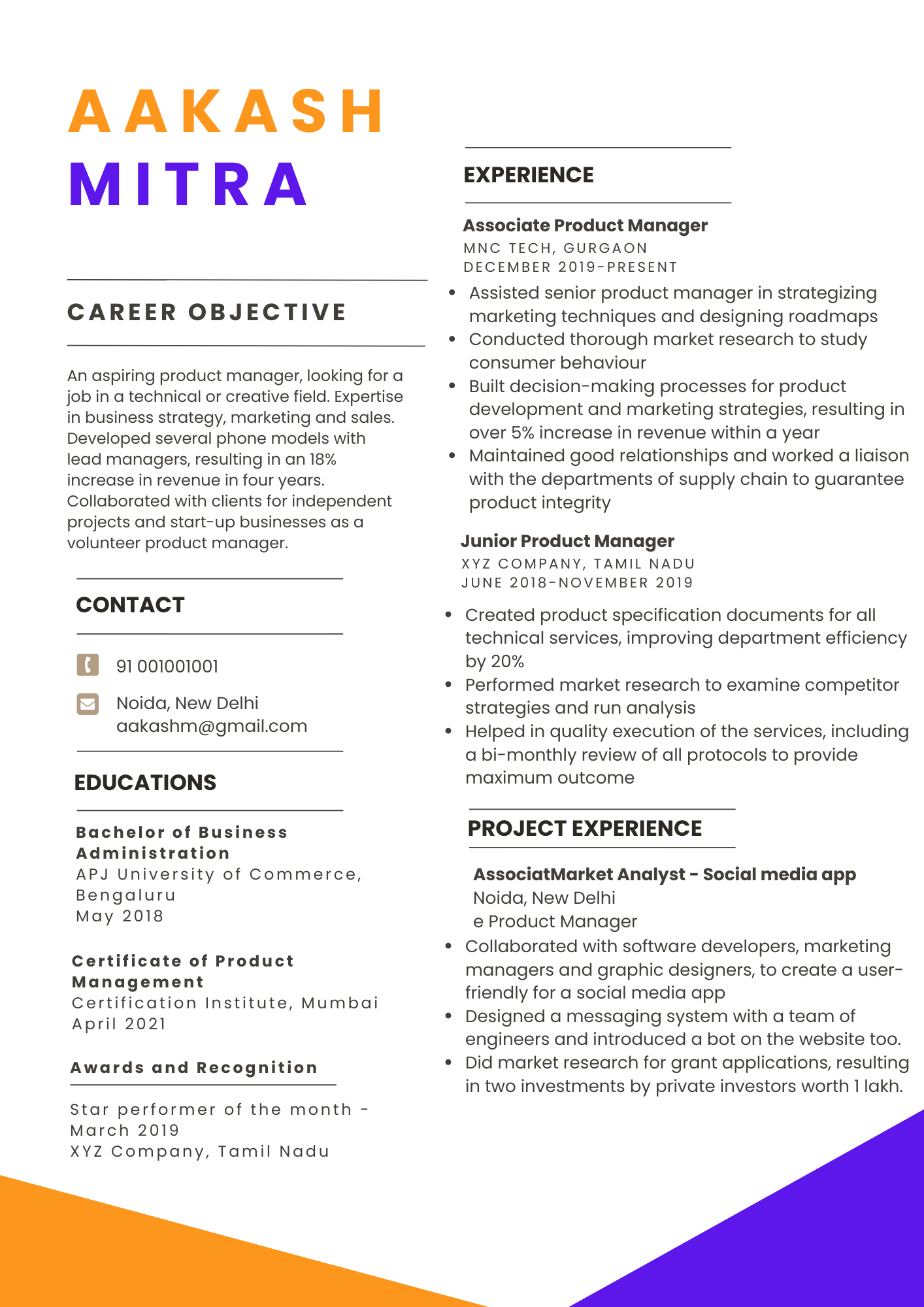 associate product manager resume sample